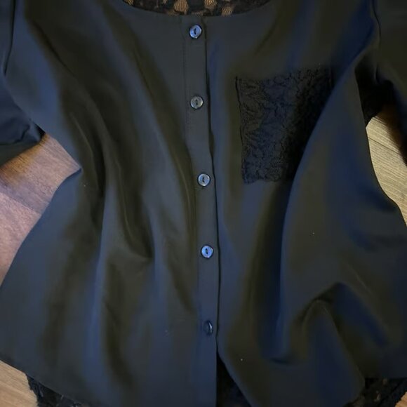 Y2K Whimsigoth Black Floral Lace Blouse 3/4 Sleeve Button Down Casual Size Small - Picture 2 of 4